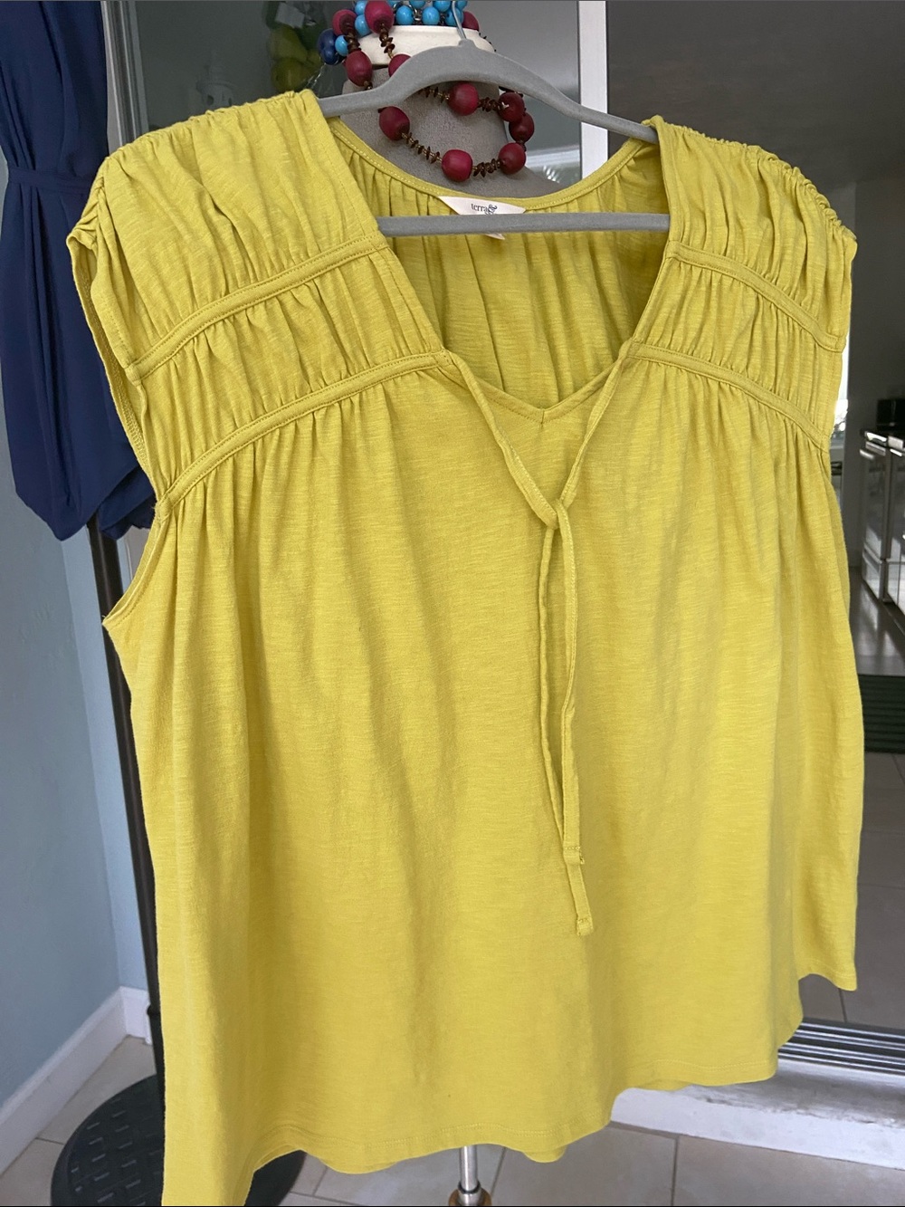 Yellow Ruffled Cap-Sleeve Women's Top Cotton